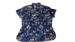 Mimi Blue Floral Short Sleeves Pullover Halter Neckline Women's Top Size L - Picture 1 of 11
