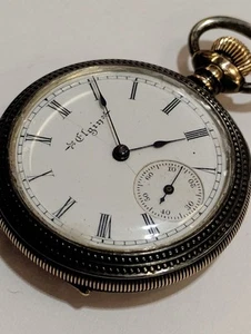 Elgin 7 Jewel Size 0 Pocket Watch .925 Sterling Silver Tri Color Gold Works! - Picture 1 of 13
