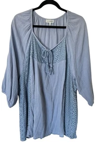 Catherine’s Women’s Blouse Blue Lace Boho Peasant Cottagecore Plus Size 4X - Picture 1 of 12