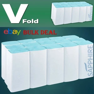 3600 Blue Paper Hand Towels V fold tissues Inter Fold Premium Quality Single Ply - Picture 1 of 7