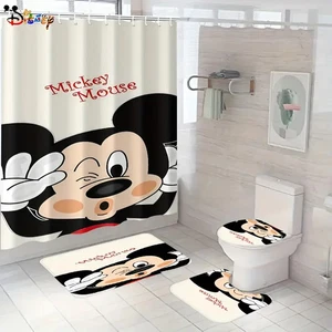 Juego de cortinas de ducha Mickey Mouse diseño guiño alfombrilla tapa inodoro decoración del hogar - Imagen 1 de 1