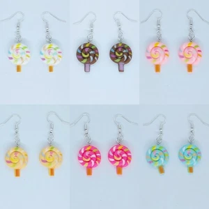 USA Verkäufer Lutscher Süßigkeiten Polyresin Ohrringe Schmuck bunt neu 1 Paar - Bild 1 von 13