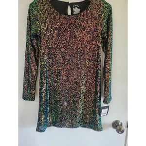 NWT Art Class black iridescent sequin long bell sleeve girls dress size 14 - Picture 1 of 4