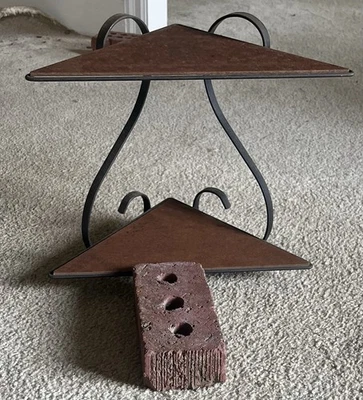 Vtg Wrought Iron Wall Shelf Metal 2 level Tier Corner 14” High - Image 1 of 4