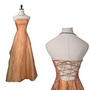 Vintage McClintock Prom Dress Maxi Gown 90s Y2K Corset Fairy Princess Orange 3 4 - Picture 1 of 18
