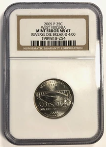 MINT ERROR Reverse Die Break 2005 P West Virginia WV Quarter 25C MS67 NGC - Picture 1 of 5