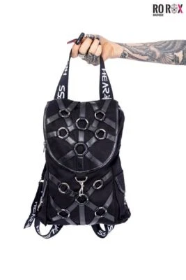 Heartless Morality Backpack Gothic Occult Black Faux Leather Straps O-Ring - Image 1 of 3