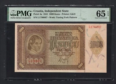 Croatia 1000 Kuna 1941 P4a Uncirculated Grade 65 - Image 1 of 2