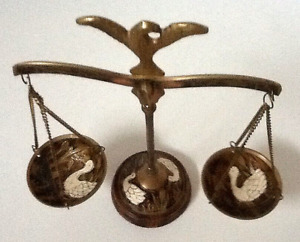 Vintage Brass And Enamel Scales Of Justice - Vintage Balance Scale.