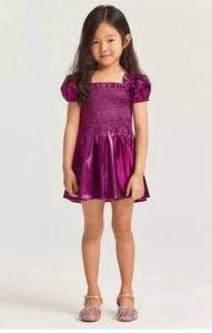 LoveShackFancy Mazina Dress Girls Size 3-4 Years Lurex Smocked Metallic - Picture 1 of 7