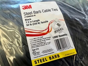 Menge 1000 Stück 3M Stahl Widerhaken Kabelbinder, Nylon 6/6, 50 Pfund, 8" lang, Reißverschluss - Bild 1 von 6