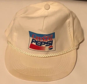 Vintage 1990's Crystal Pepsi Advertising "Clear Soda" White Strap-back Cap Hat - Picture 1 of 9