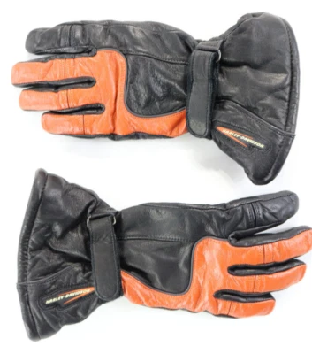 womens harley davidson gloves S black orange leather gauntlet warm cold padded - Image 1 of 4