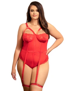 Sexy Red Lace Sheer Strappy Leg Garter Bodysuit Teddy Plus Size Lingerie 8-22 - Picture 1 of 9