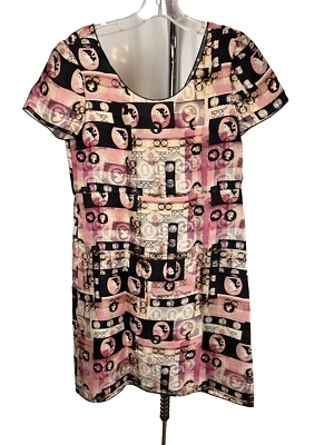 Vestido Vaina Jil Sander Azul Marino Rosa y Negro Estampado Camafeo Talla 34 -- Defectuoso, Leer Foto 1 de 4