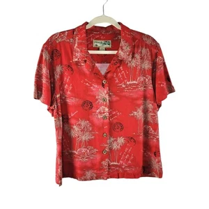 Vintage Havana Jack's Cafe Women's Cropped Button-Up Hawaiian Shirt Size L Red - Picture 1 of 7