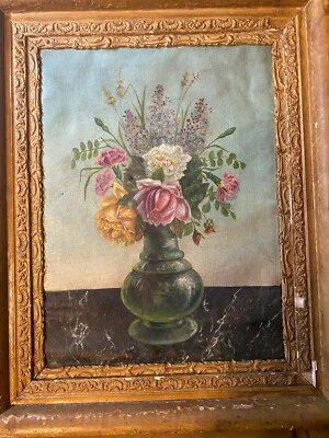 Impresionante pintura al óleo antigua "Todavía vive con florero de flores" - firmada/enmarcada  Foto 1 de 4