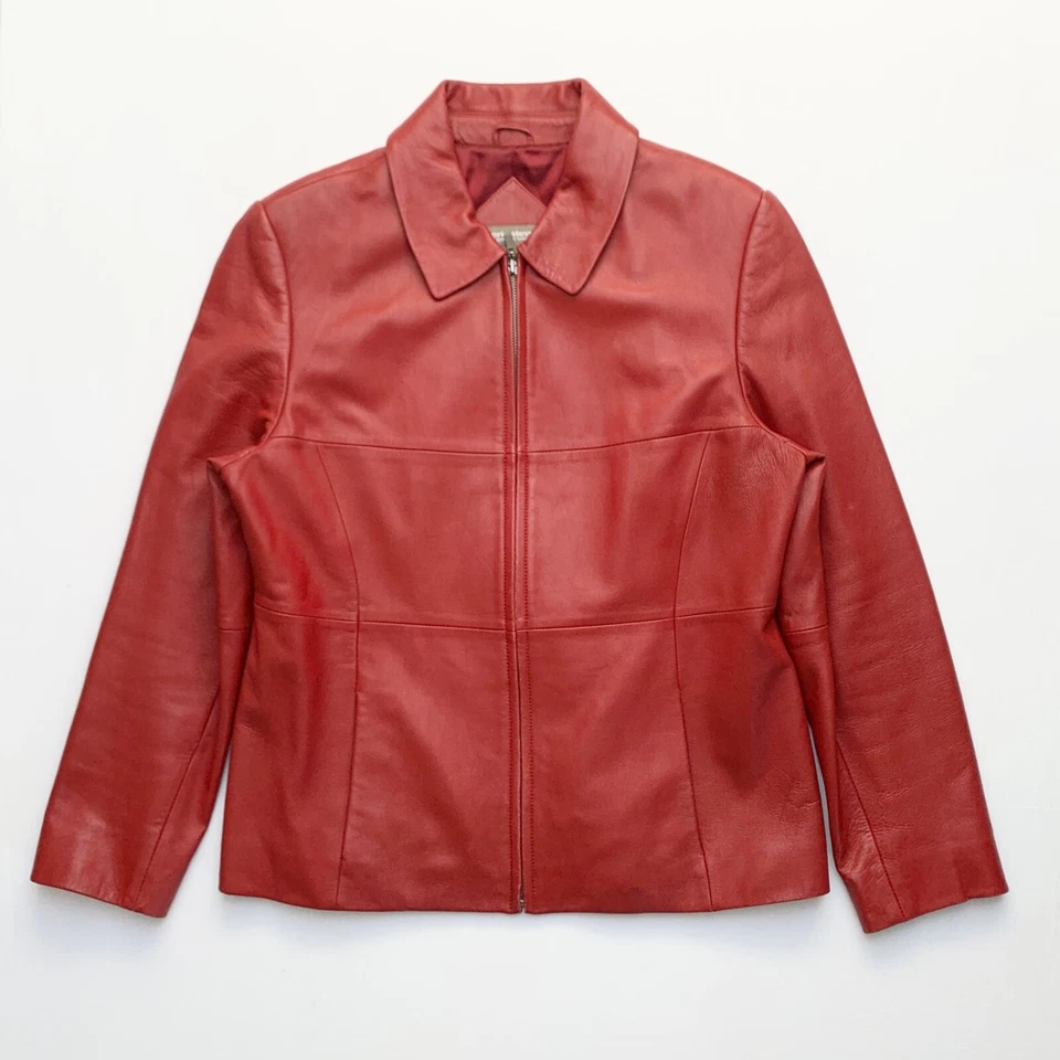 Chaqueta de Colección Años 90 Principios de 2000 Roja Ajustada Cuero de Cordero Suave Cuello con Cremallera M L Foto 1 de 4