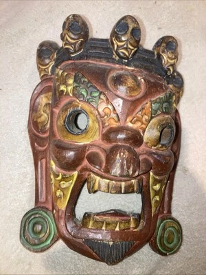 Vintage Mahakala Wood Mask Tibetan Wall Art Decor 6” - Image 1 of 4