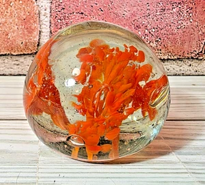 Kunst Glas Briefbeschwerer orange Trompete Blume kontrolliert Blase Kugel - Bild 1 von 10