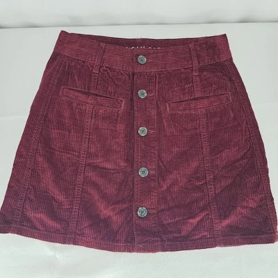 American Eagle Womens Mini Skirt 00 Red Wine Burgundy Corduroy Button Up Pockets - Image 1 of 4