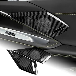 Door Sound Speaker Cover For Corvette C8 2020-2023 REAL HARD Black Carbon Fiber - Picture 1 of 7