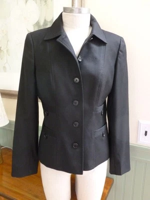 BROOKS Brothers Blazer 夹克 8 码半身 40 码女式黑色意大利羊毛 598 美元 — 第 1/4 张图片