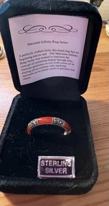 Marcasite Carnelian Infinity Sterling Silver Ring Size 10 NEW In Box - Picture 1 of 8