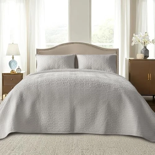 Juego de edredón de terciopelo de lujo tamaño, colcha acolchada de gran tamaño Queen gris suave Foto 1 de 4