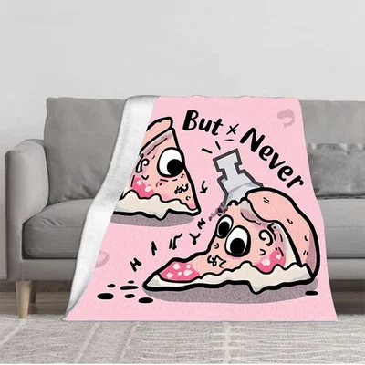 Durable Soft & Warm Flannel Blanket - Cozy Pizza Pattern Design for Sofa Travel  - Image 1 of 4