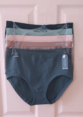 Nautica Plus 1X 5 Pk NT9935 Hi Waist Soft Nylon Stretch Briefs  Multi/ Stripe - Image 1 of 4