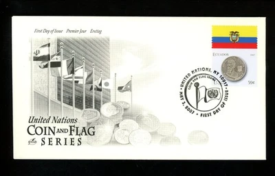 Postal History UN FDC NY #930d Artcraft Coin Flag Series Ecuador 2007 - Image 1 of 2