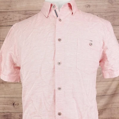 Camisa Ted Baker London Para Hombre TALLA 6 Rosa Manga Corta Botón Algodón Lino Foto 1 de 4