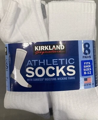 Kirkland Signature Hombres CREW Calcetines 64% Algodón Zapato Talla 8-12 - BLANCO 8 PARES Foto 1 de 2