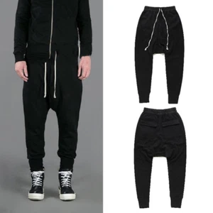 Men Cotton Drop Low Crotch Trousers Drawstring Sweat Pants Joggers Bottoms Loose - Picture 1 of 9