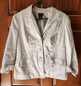 GEORGE Stretch Ladies Sz 12 Light Tan Blazer Long Sleeve Shoulder Pads Button Up - Picture 1 of 3