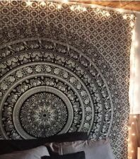 Black & White Indian Wall Hanging Cotton Tapestry Mandala Boho Hippie Bed Throw