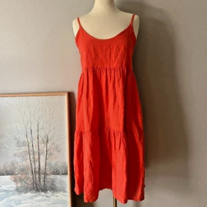 Abito donna Meo Meli 100% lino midi spaghetti spalline OS arancione A-Line Italia - Foto 1 di 10