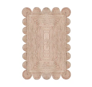 Natural Jute Scalloped Area Rugs Handwoven Boho Indoor Farmhouse Braided Rug ... - Picture 1 of 7