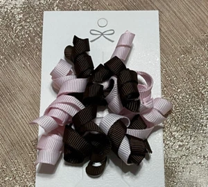 Gymboree BROWN & PINK CURLY RIBBON HAIR CLIP BARRETTE SET - Picture 1 of 2
