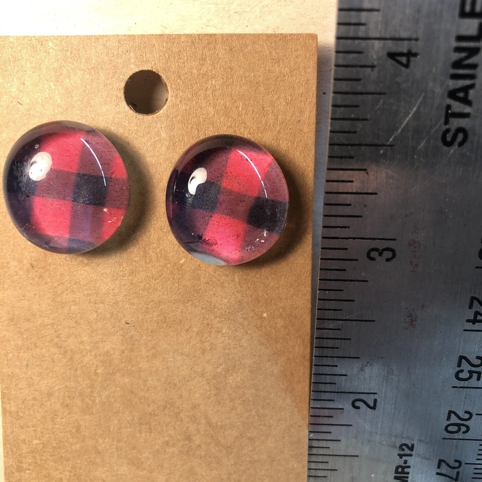 Pendientes Tachuelas Hombre Cristal Cabujón Cuadros Foto 1 de 2