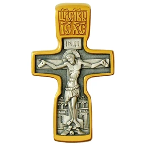 Sterling Silber 925 vergoldet russischer Stil slawisches Kreuzigung Kreuz - Bild 1 von 1