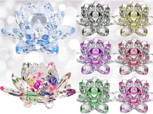 Fermacarte 4"/100 mm cristallo FengShui vetro di loto fiore decorazione casa ufficio - Foto 1 di 11