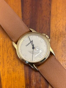 Tourneau Pegasus Women's Watch Gold Tone Leather Band Limited 30mm - New Battery - Picture 1 of 6