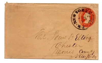 US 1853-1855 "NEW YORK R.R." RAILROAD CANCEL TIEING SC. #U10 TO NEW JERSEY - Image 1 of 2