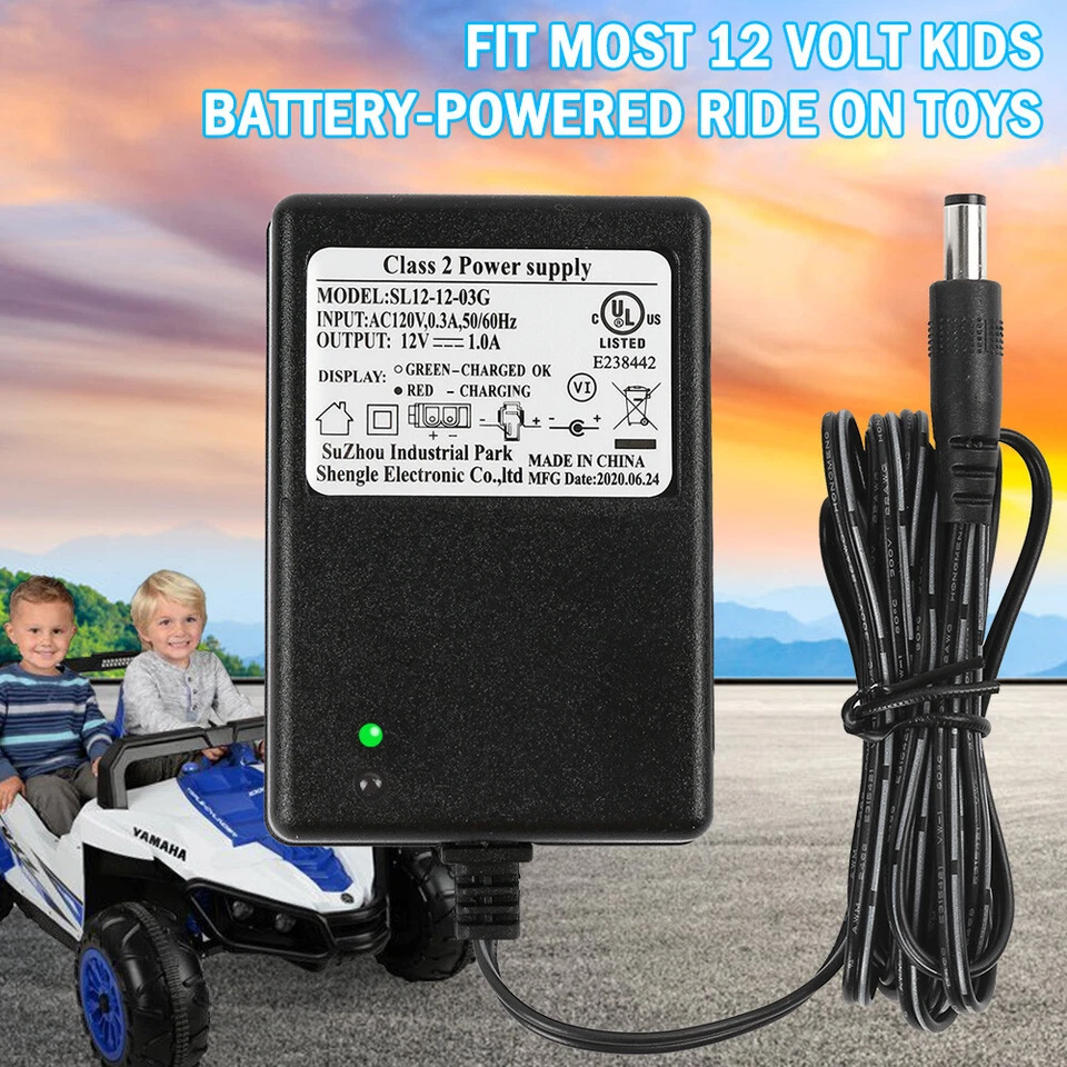12v Battery Charger for Kids Ride on Car Wrangler SUV Kid Trax Dynacraft 6 FT