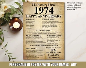 1974 50 aniversario personalizado regalo cartel estampado año boda 045 - Imagen 1 de 4