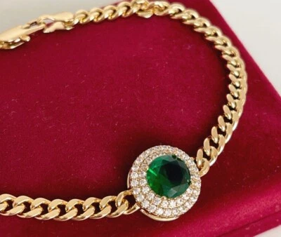 Luxus Armband Panzerkette Zirkonia Grün 585er Gold 14K vergoldet 18cm Damen - Bild 1 von 4