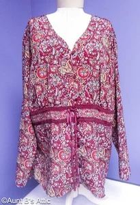 Vintage Y2K Faded Glory Woman's Burgundy Paisley Print Blouse Plus Size 2X-3X - Picture 1 of 8