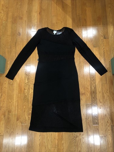 ABITO MIDI VINTAGE MOSCHINO JEANS NERO ELASTICIZZATO JERSEY PEKABOO MESH L S 46 12